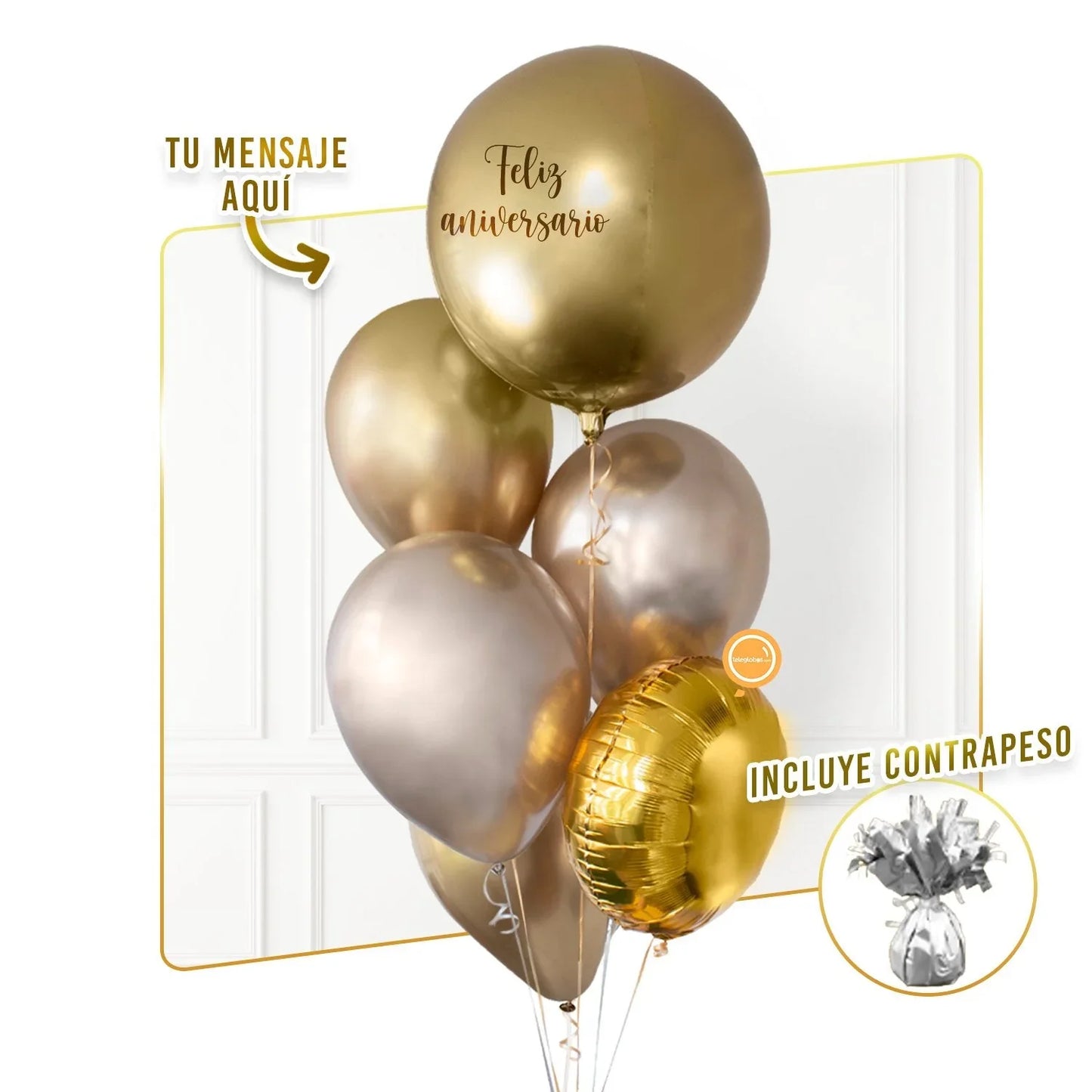 Bunch de Globos con Helio Personalizado - White Gold -