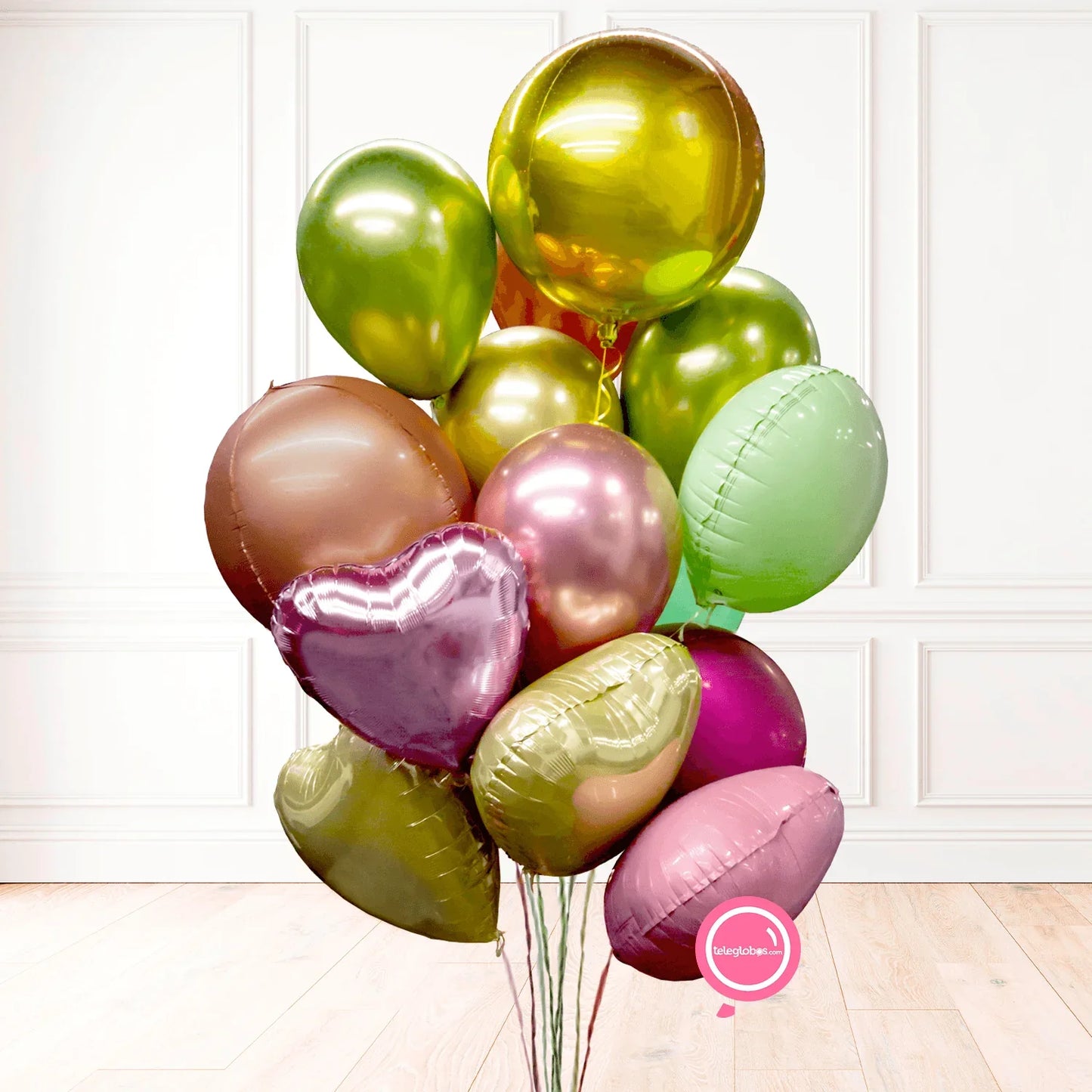 巨型球体、心形和铬乳胶气球束 - MB001
