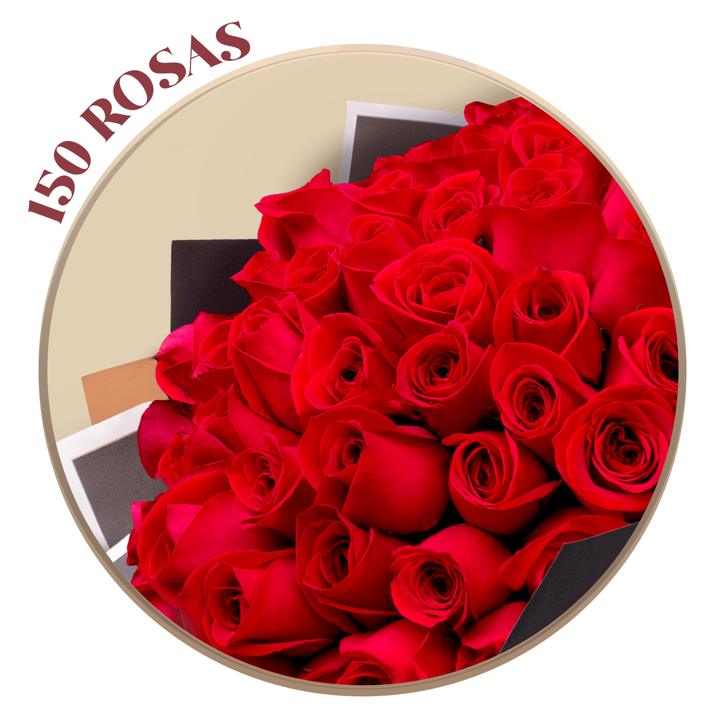 150 Rosas Rojas en ramillete Ponch y Caprico flores a domicilio