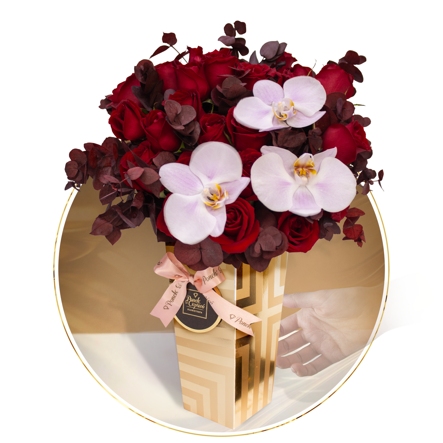 Arreglo Floral de Rosas Rojas y Orquídeas -LUX004-