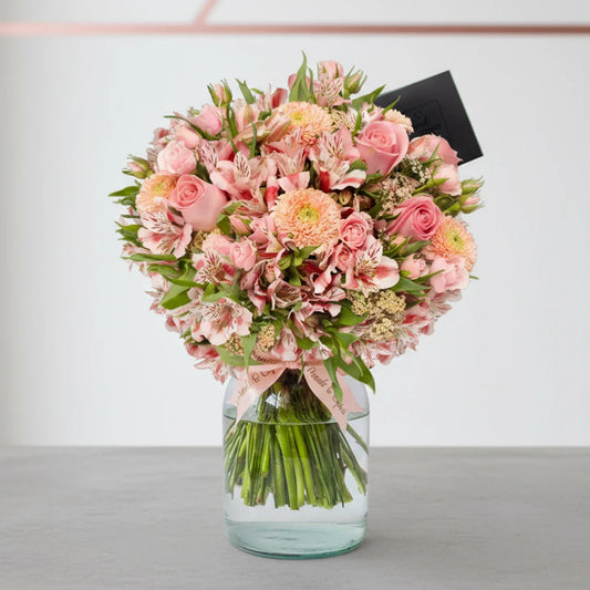 Arreglo Floral de Rosas Rosadas y Gerberas Multipetalo - GI034