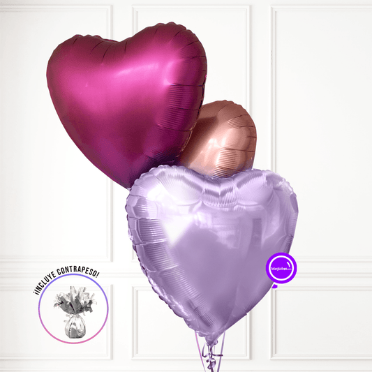 Bouquet de Globos de Corazones Pasteles - Purple Rain Hearts