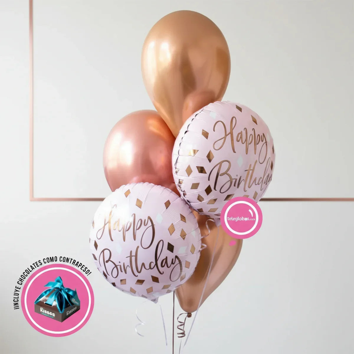 BC237 globos con helio happy Birthday rosa Telelgobos Ponch y Caprico