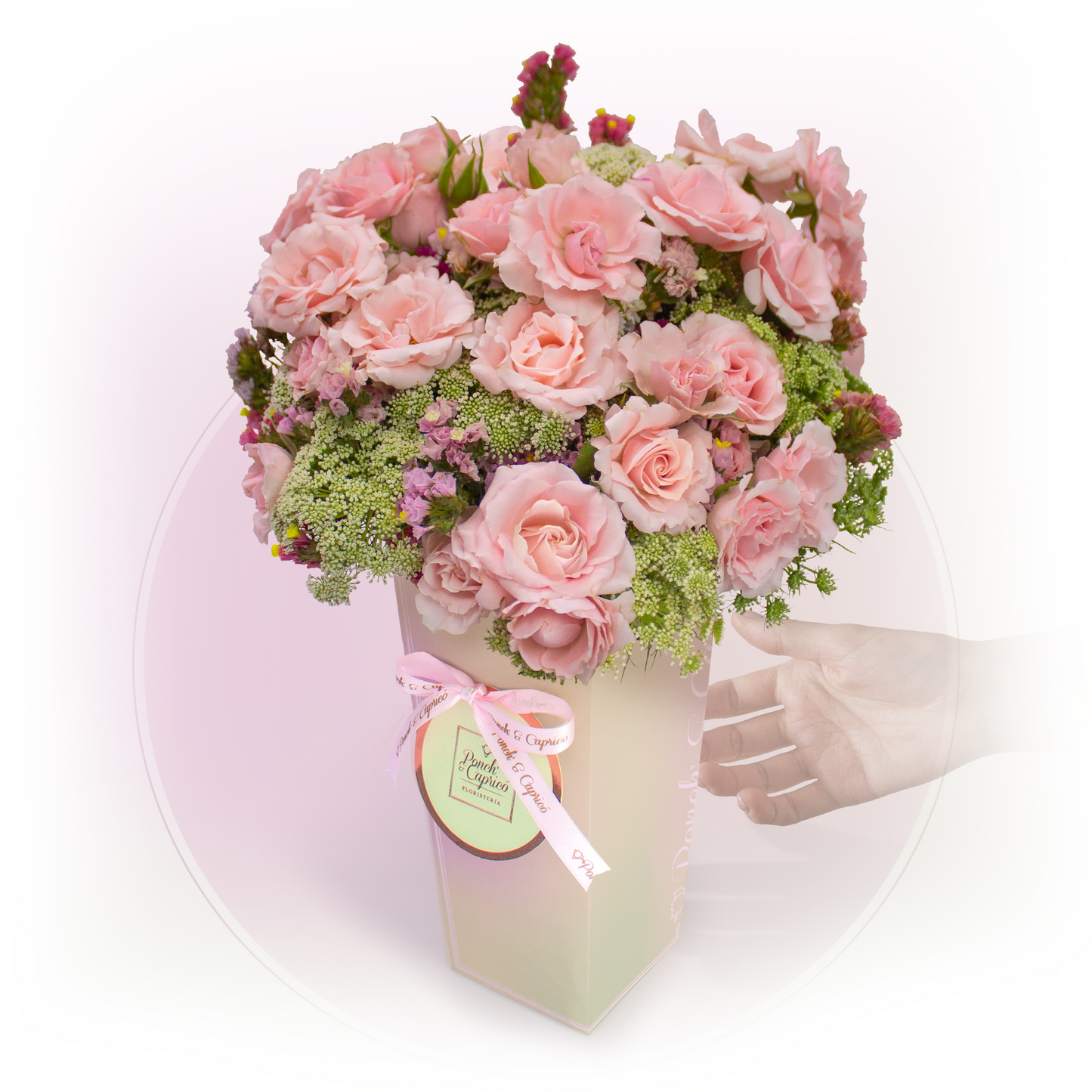 Bouquet of Mini Pink Roses and Lace -CAM003-