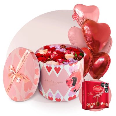 Caja de Rosas Rojas, Mini Rosas y Lisianthus