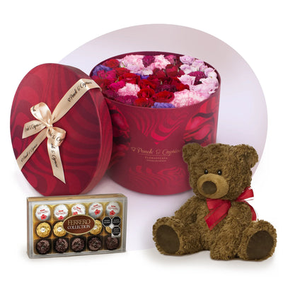 Caja de Flores - Rosas Mix, Lisianthus y Mini Rosas Lila