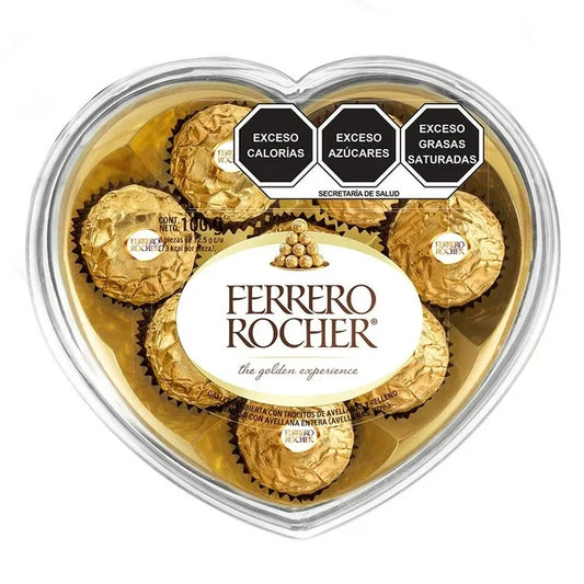 Ferrero Rocher chocolates in heart box - 8 units. 100 grams