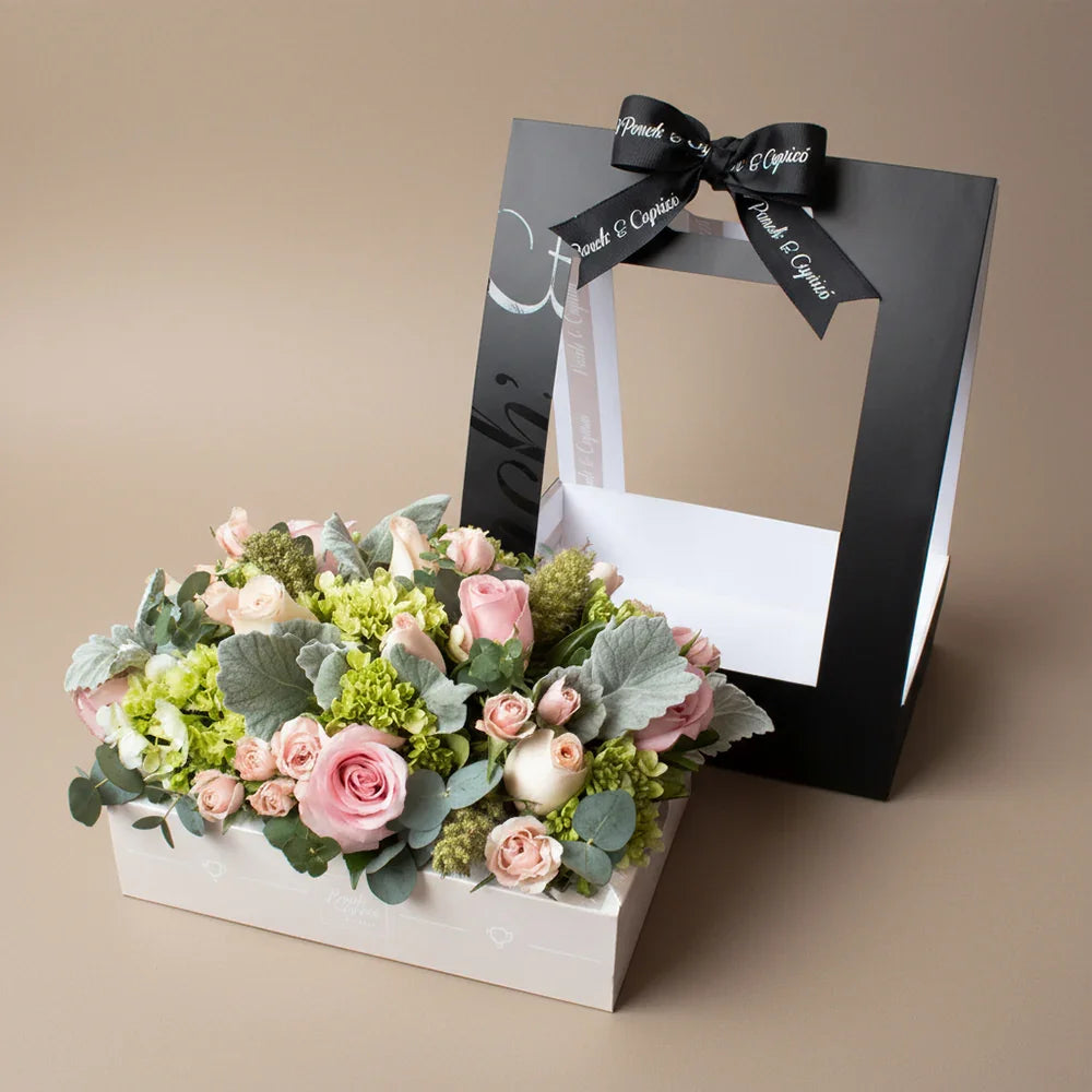Flores en Caja | Canasta de Flores Naturales | Rosas Rosadas