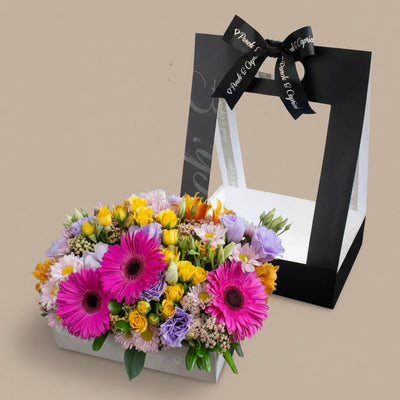 Flores en Caja |  Canasta de Flores| Mini Rosas Amarillas y Gerberas