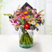 Arreglo floral de Orquídeas Moradas, Rosas Lilas, Leather Beige Preservado y Eucalipto -GI024-
