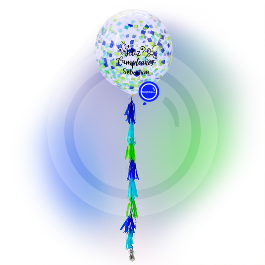  Globo grande/gigante personalizado con confetti -con helio- Azul/Verde Eco