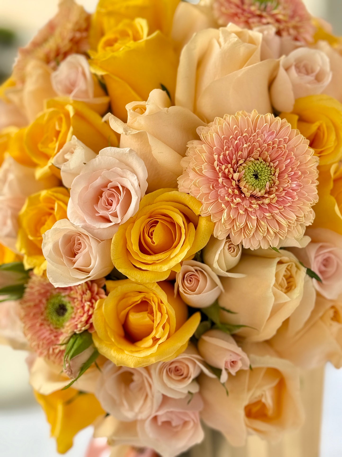 Box Dorado con Rosas Amarillas y Gerberas | Arreglo Floral Premium