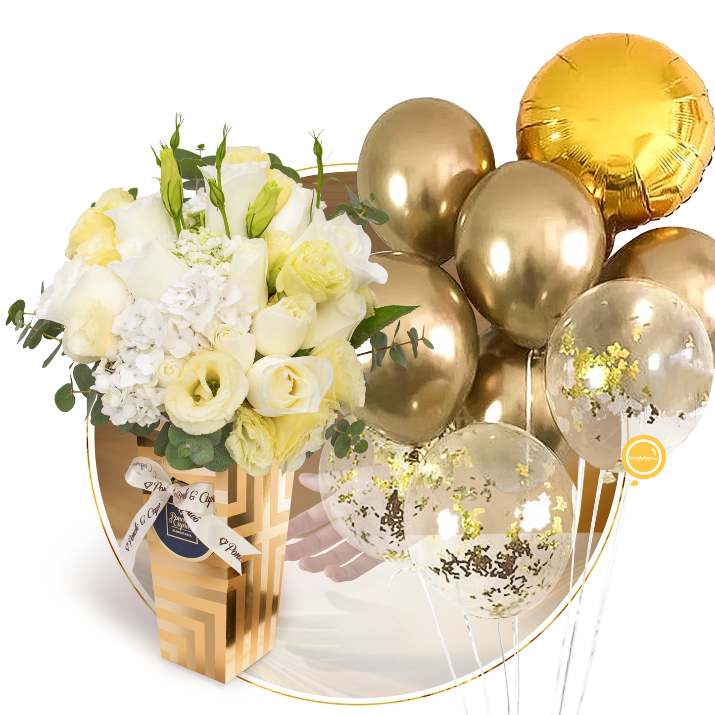 Floral Arrangement of White Roses, Hydrangeas and Lisianthus -LUX001-