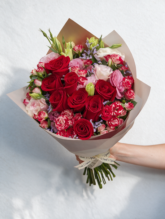 Ramo de Rosas Rojas, Mini Rosas y Lisianthus -PRAM062-
