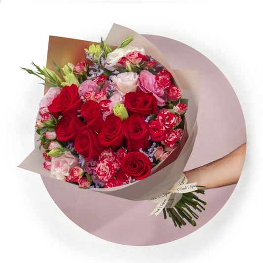 Ramo de Rosas Rojas, Mini Rosas y Lisianthus -PRAM062-