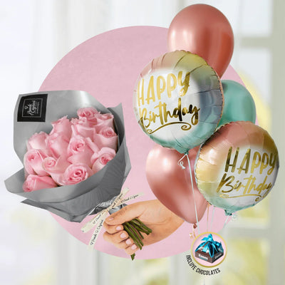 Ramillete de 12 rosas + Bouquet de Globos -SET026-