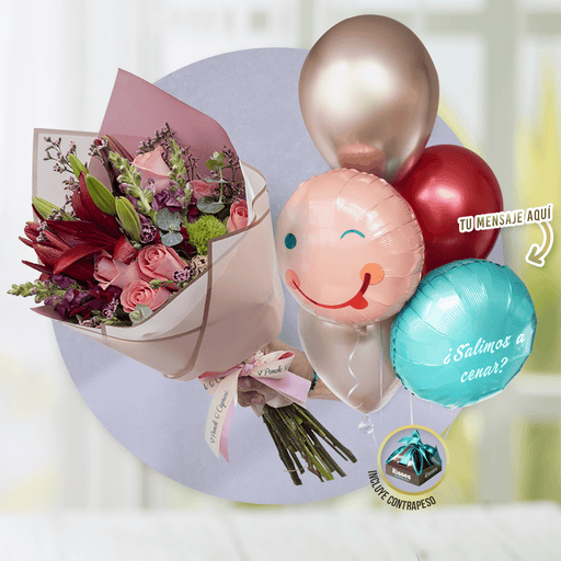 Ramillete de Lillies, Rosas y Boca Dragón + Bouquet de Cumpleaños Personalizado -SET043-