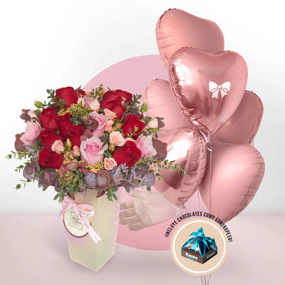 Ramo de Rosas y Mini Rosas + Bouquet de Globos de Amor - Envio gratis hoy