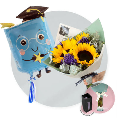 Ramo de Girasoles, Limonio y Espuma + Globo Gigante de Graduación -SET132-