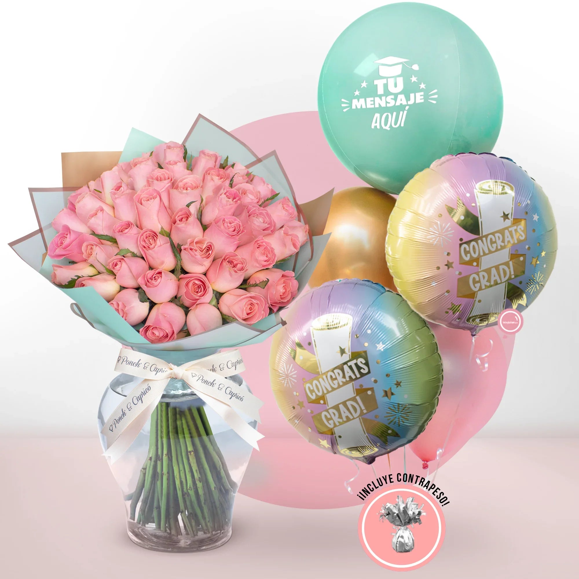Ramo de Rosas Rosadas para Graduación l Globos l Envío Gratis Hoy 🌸