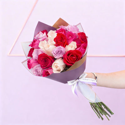 24 Rosas Rojas, Moradas (Lila), Rosa Pálido, Magenta Ponch y Caprico CDMX