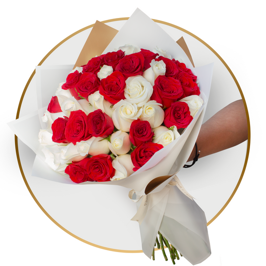 Ramo de Rosas Rojas y Blancas, presentación de 50, 100 o 150 - RR002
