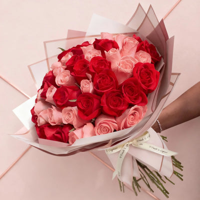 Ramo de Rosas Rosa (Hermosa) y Rojas, presentación de 50, 100 o 150 rosas sin florero Envio CDMx Ponch y Caprico