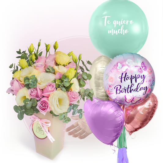 Lianthus Bouquet mit Geburtstagsballons