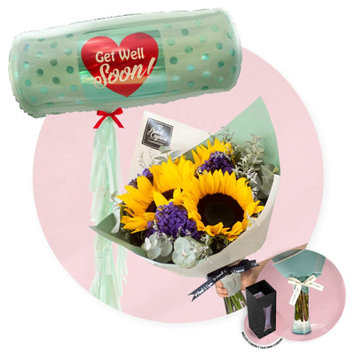 Branch of Sunflowers With Balloon To Mejorrate SOON | Yellow flowers | Set139