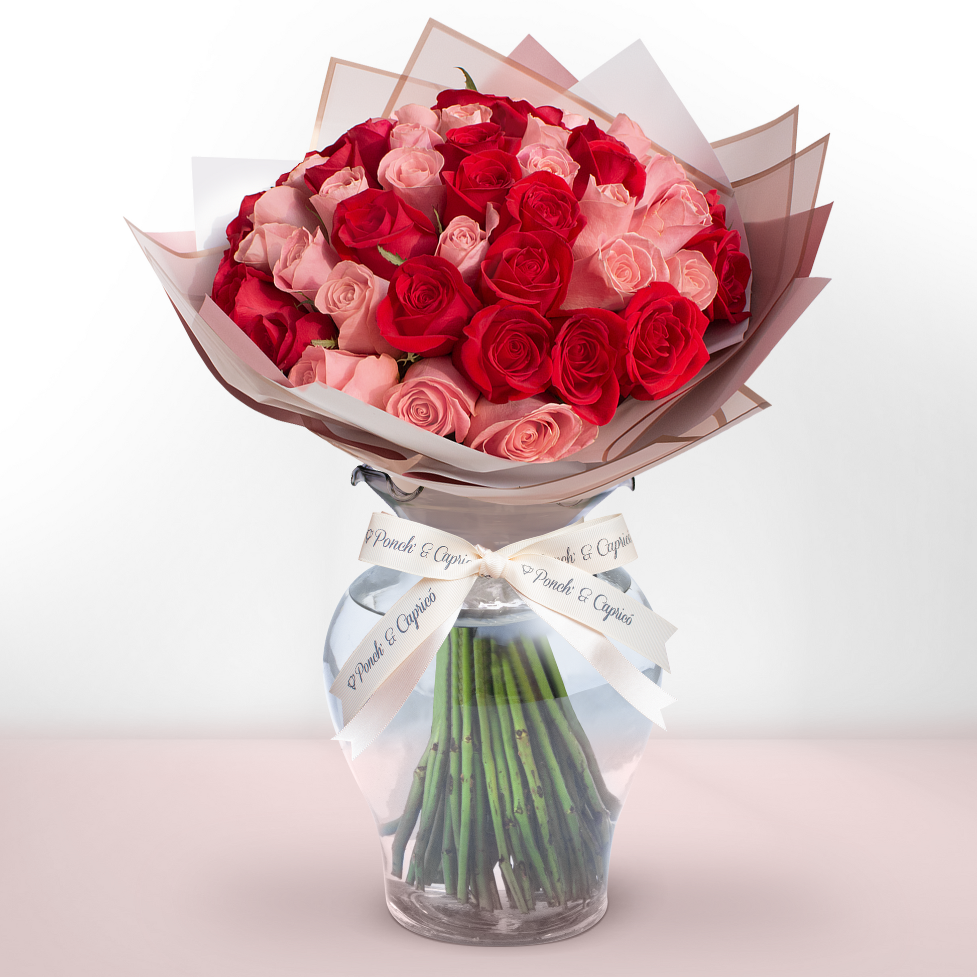 SV - Ramo de 50 Rosas Rosadas (Hermosa) y Rojas