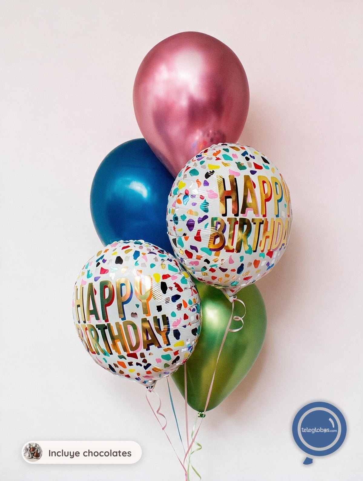 Bouquet de globos Happy Birthday confetti de colores con cromos — componente del set