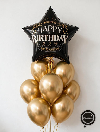 Bouquet de globos Better With Age: estrella negra de 28 pulgadas y cromos dorados — componente del set