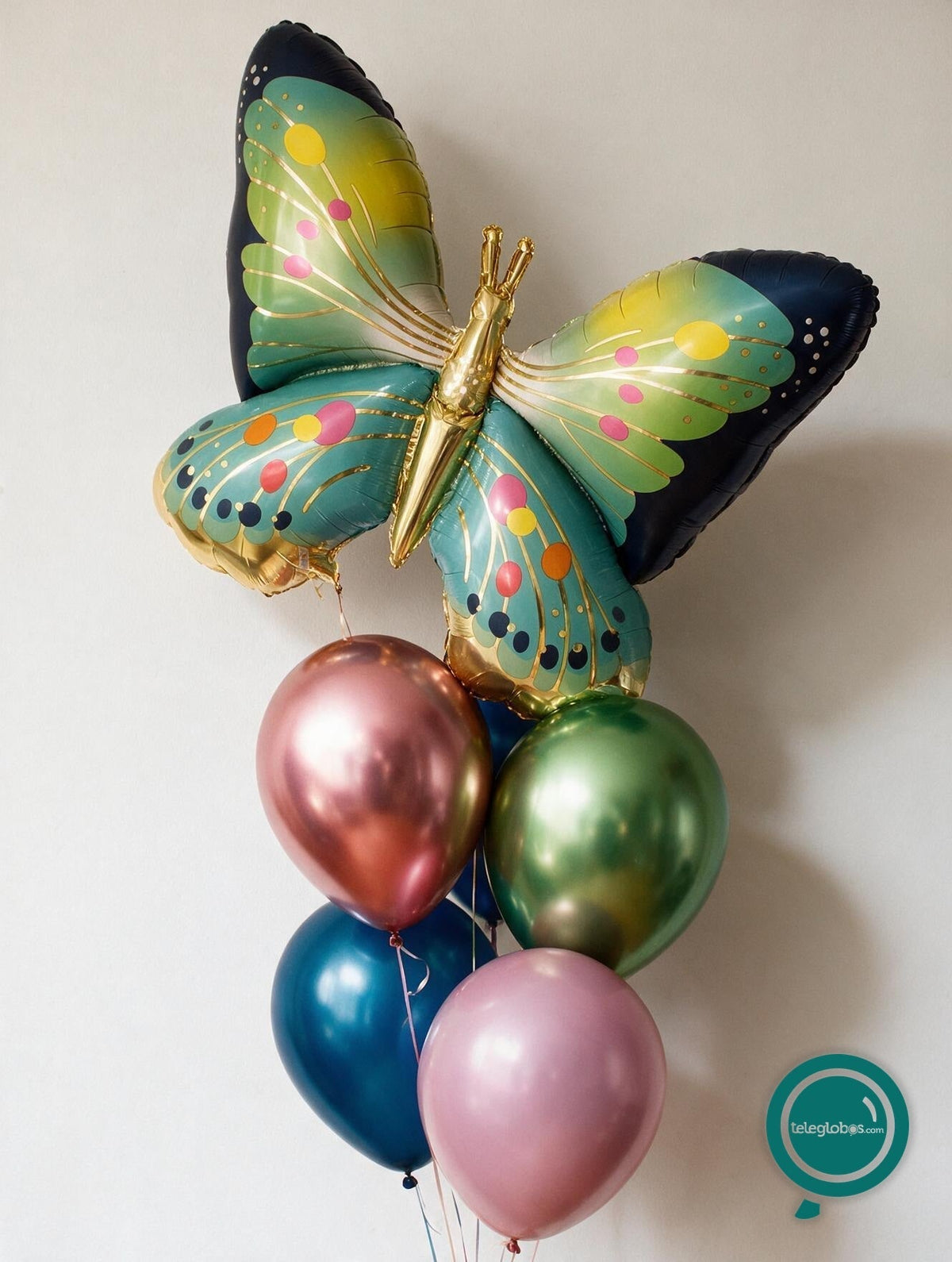 Bouquet de globos con mariposa azul de 30 pulgadas y cromos con helio — componente del set