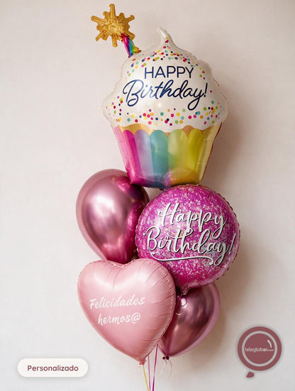 Bouquet de Cumpleaños Personalizado -Cupcake Pink Birthday-