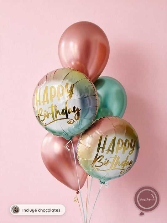 Bouquet de Globos de Cumpleaños Menta y Rosa - BC227