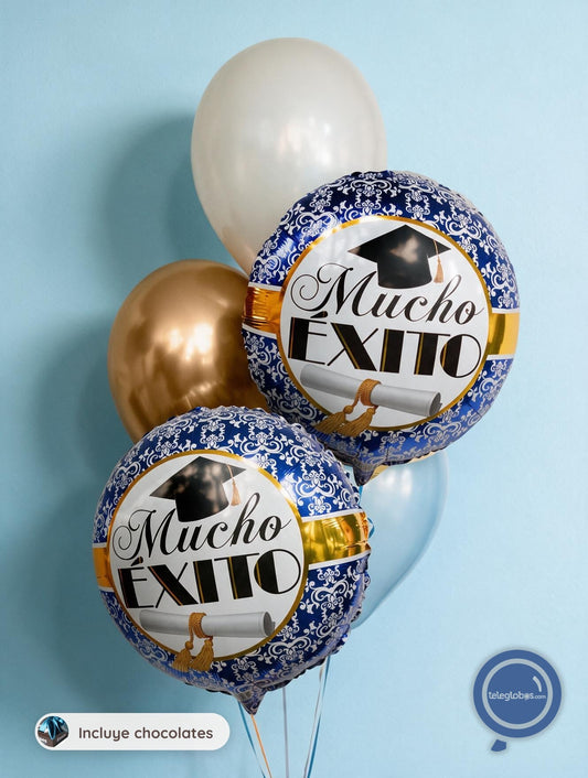 Bouquet de Globos para Graduación - Mucho Éxito - Blue Grad