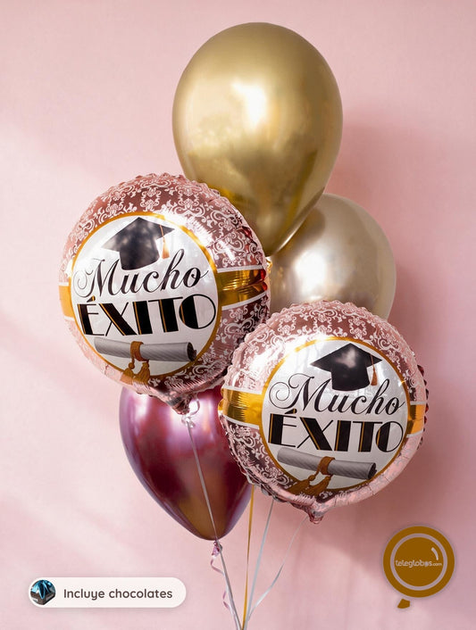 Bouquet de Globos para Graduación - Mucho Éxito - Pink Grad