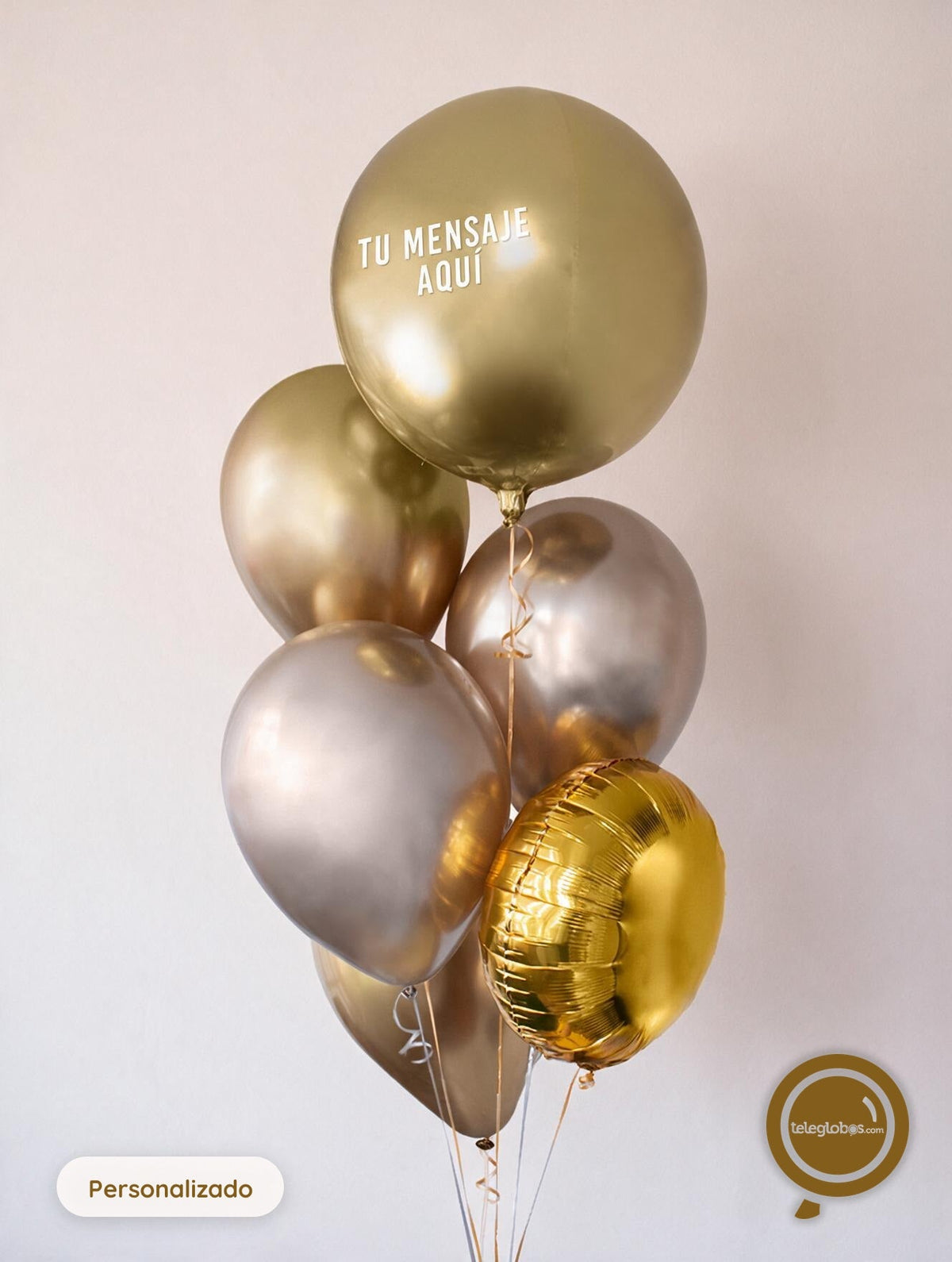 Bunch de Globos con Helio Personalizado - White Gold -