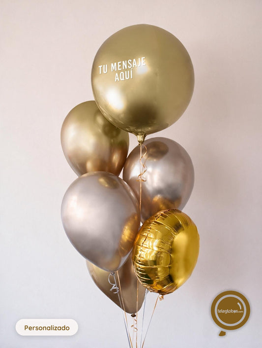 Bunch de Globos con Helio Personalizado - White Gold -