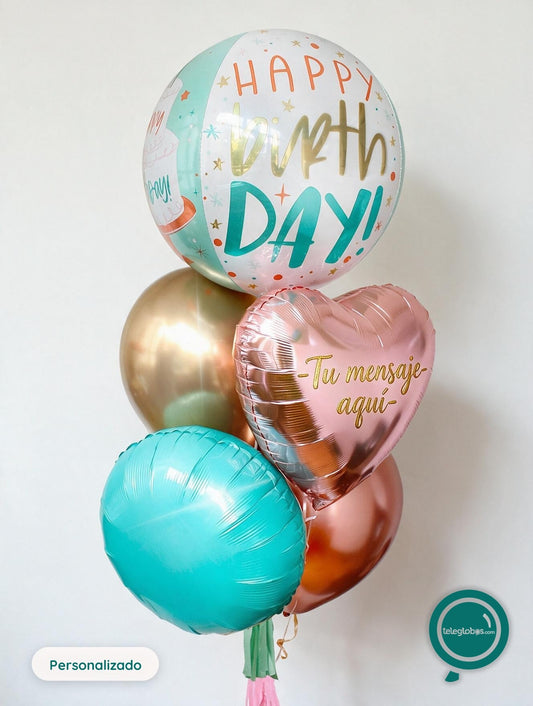 Bunch de Globos con Helio Personalizado - Birthday Cake -