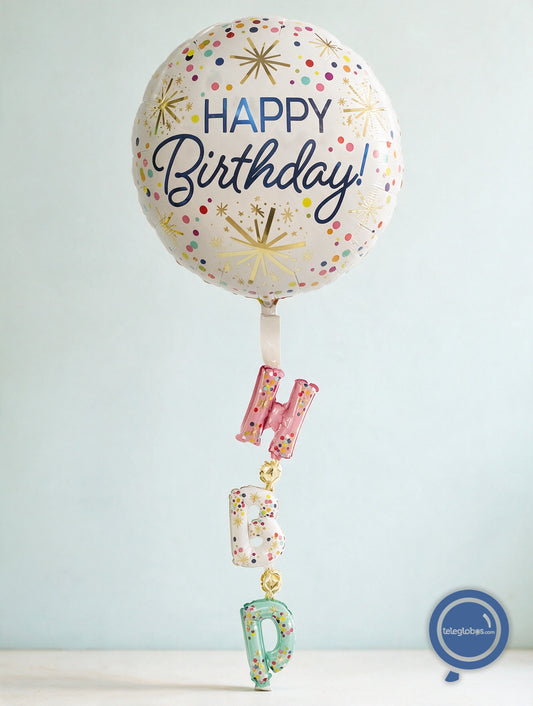 Globo Metálico Airwalker de 69" - Happy Birthday Confetti Sprinkle