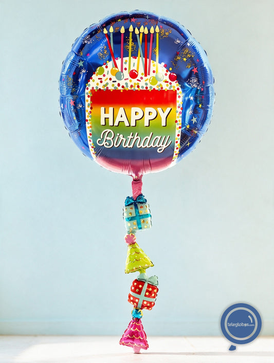 Globo Metálico Airwalker - Rainbow Slice Happy Birthday