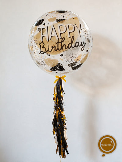 Globo Burbuja de 24" - Happy Birthday Black Gold
