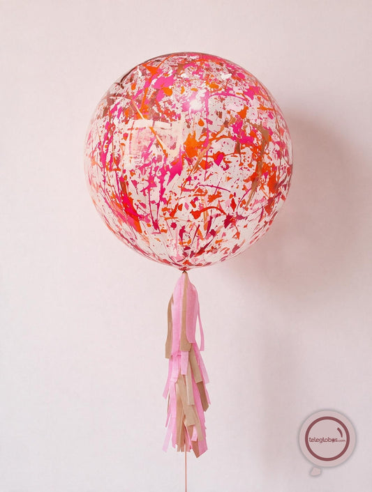 Globo Burbuja de 24" con Pintura Naranja, Rosa, Fucsia y Dorado