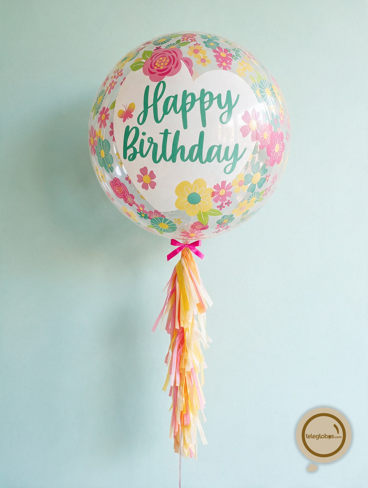 Globo Burbuja Crystal de 24" - Birthday Flowers