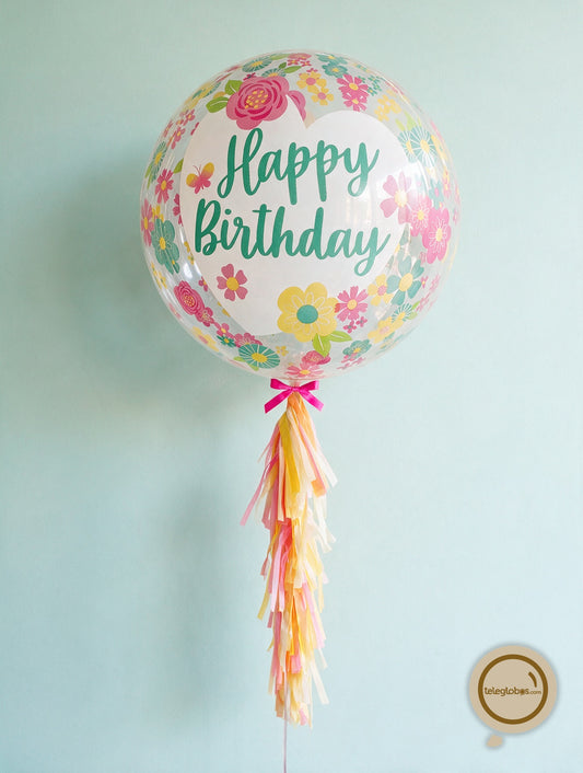 Globo Burbuja Crystal de 24" - Birthday Flowers