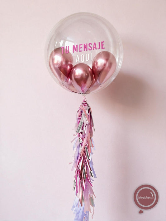 Globo Burbuja Personalizado de 24" con mini globos cromados