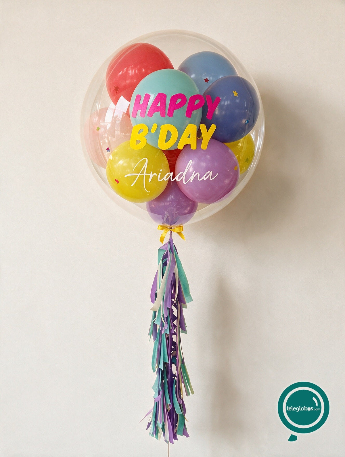 Globo Burbuja Personalizado de 36" con Globos de 11" Multicolor y Borlas