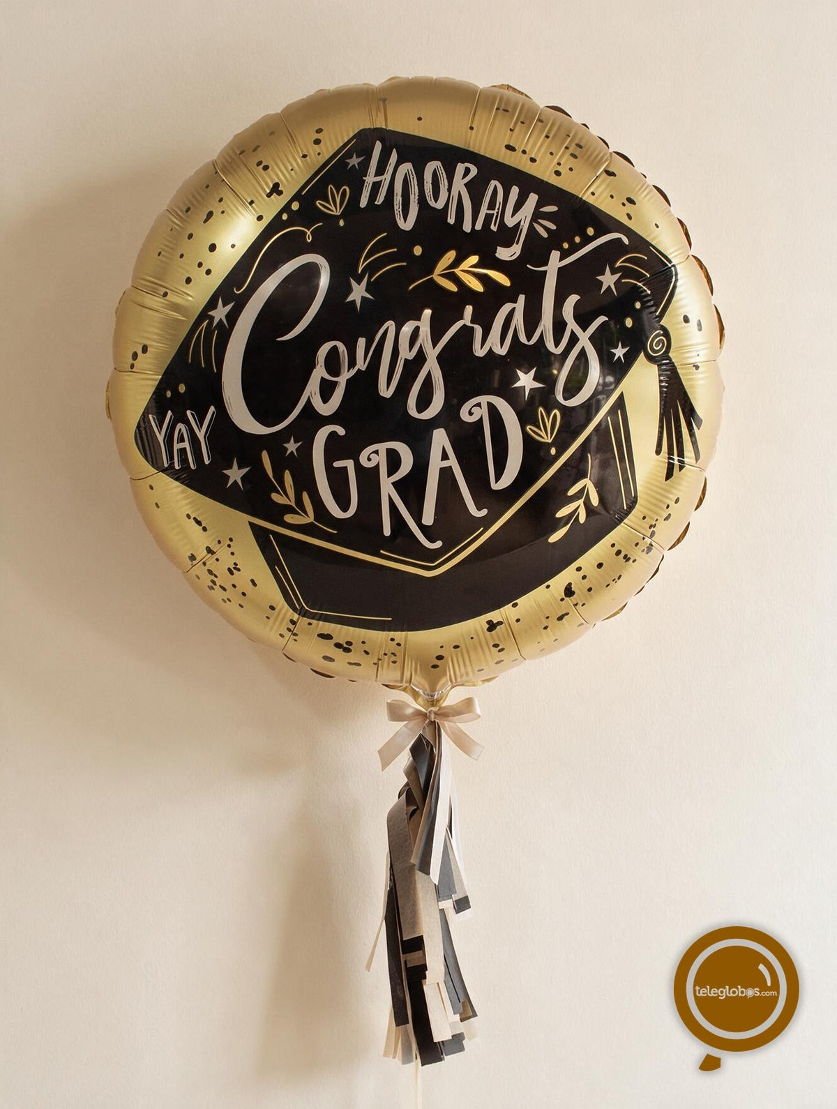 Globo Metálico Super Shape de 28" - Hooray! Congrats Grad - Birrete de Graduación