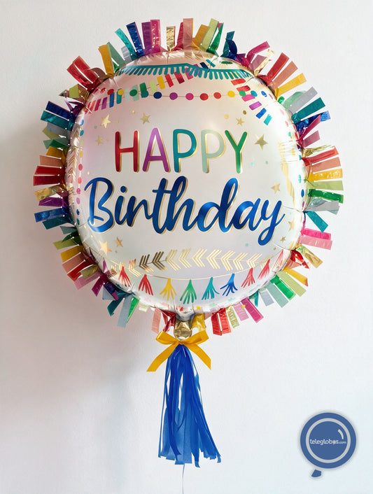 Globo Metálico SuperShape de 24" - Happy Birthday Streamers Fringe